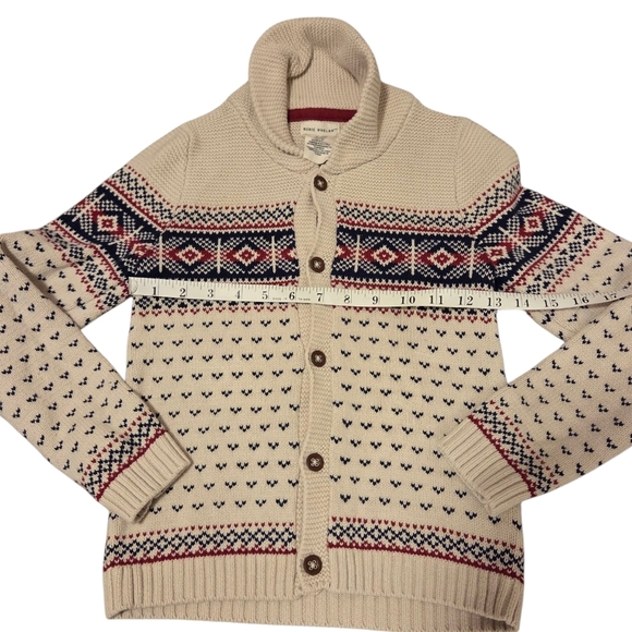 Rorie Whelan Boys 7-8 Cardigan Sweater Fair Isle Shawl Collar Knit Cotton - Picture 4 of 6